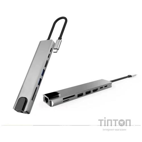 Концентратор XoKo Type-C to RJ45+HDMI+2xUSB 3.0+ TF,SD reader+ PD Type-C+ Type (XK-AC550-SL)