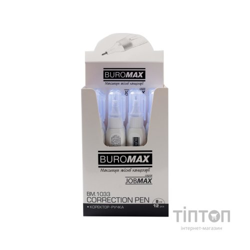 Коректор Buromax ручка 8 мл Jobmax, спиртова основа, металевий наконечник (BM.1033)