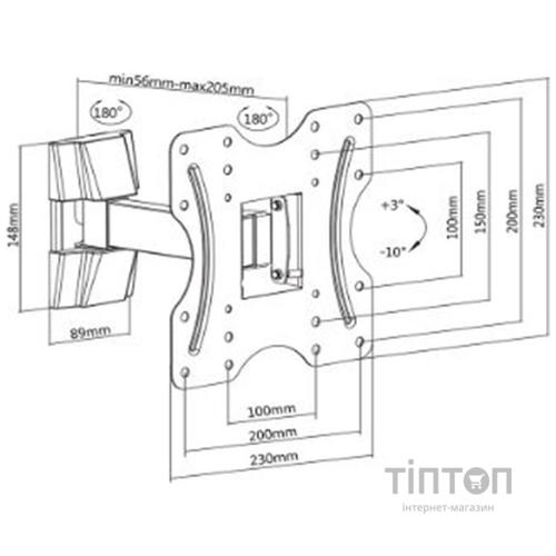 Кріплення настінне SATELIT 19-42PIVOT200 Одне коліно/19-42/Black