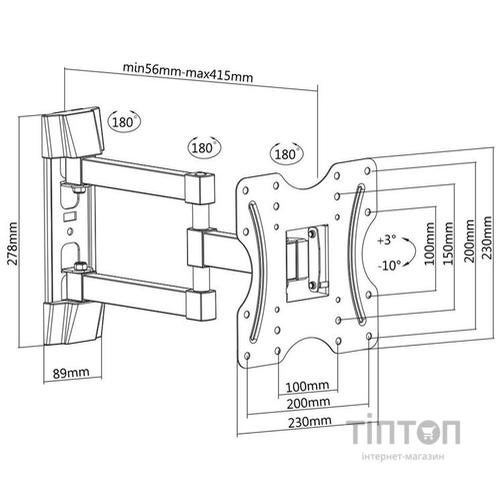 Кріплення настінне SATELIT 19-42PIVOT200A Два коліна/19-42/Black