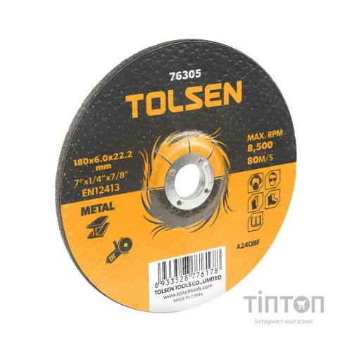 Круг зачистний Tolsen шліфувальний по металу 180х6.0*22.2мм (76305)