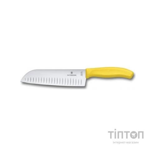 Кухонний ніж Victorinox SwissClassic сантоку 17 см, ребристое лезвие, желтый (6.8526.17L8B)