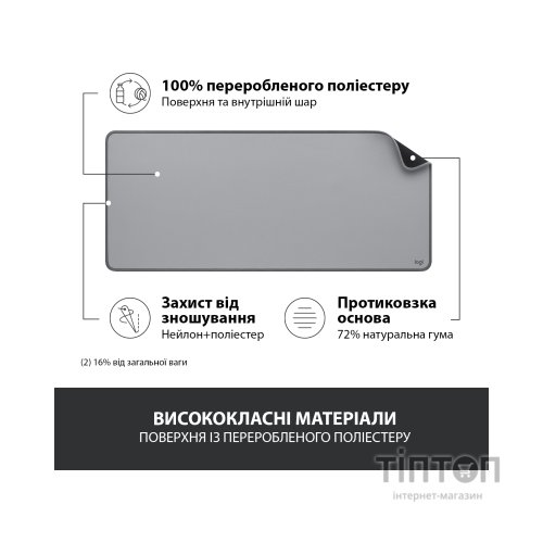 Килимок для мишки Logitech Desk Mat Studio Series Mid Grey (956-000052)