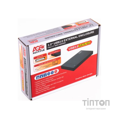 Кишеня зовнішня AgeStar 2.5", USB3.0, черный (3UB2P3)