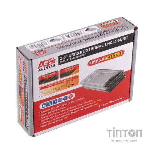 Кишеня зовнішня AgeStar 2.5", USB3.0, прозрачный (3UB2P4)