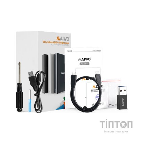 Кишеня зовнішня Maiwo 2*HDD 2.5" SATA/SSD up to 9.5mm USB3.1 GEN2 Type-C, RAID 0,1 (K25272C)