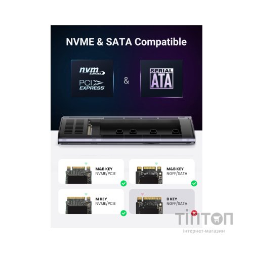 Кишеня зовнішня Ugreen SSD M.2 (NVME) M-KEY UGREEN 3.2 GEN2 CM400 gray (90264)