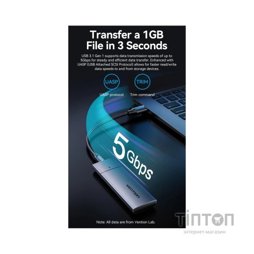 Кишеня зовнішня Vention SSD M.2 (NGFF) B&M-key USB Type-C 3.2 (KPFH0)