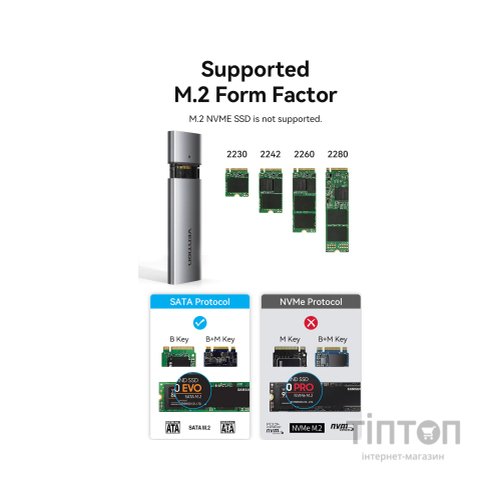 Кишеня зовнішня Vention SSD M.2 (NGFF) B&M-key USB Type-C 3.2 (KPFH0)