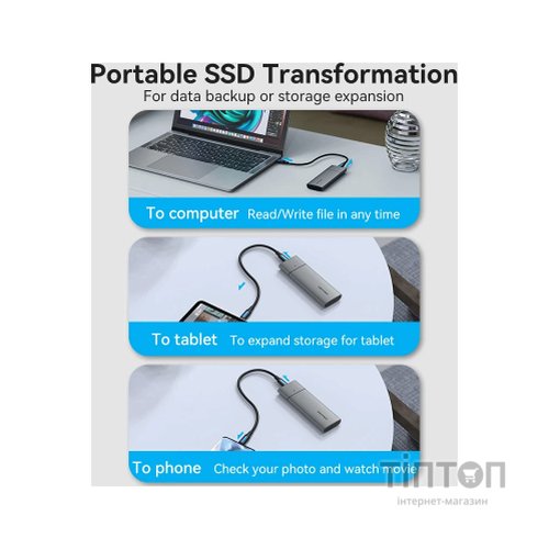 Кишеня зовнішня Vention SSD M.2 (NVME) M-key USB Type-C 3.2 gray (KPGH0)