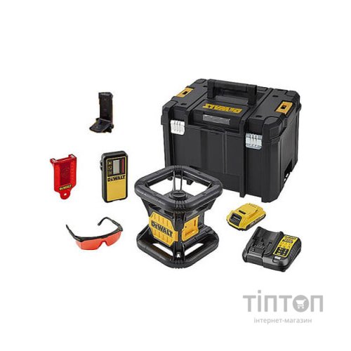 Лазерний нівелір DeWALT ротаційний, 18В XR Li-Ion, червоний промінь, 4.5 кг, 2Ah, ЗУ, кейс (DCE074D1R)