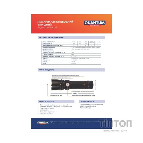 Ліхтар Quantum Solid-M 10W LED з USB box (QM-FL1020-CB)