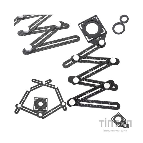 Лінійка будівельна Neo Tools кутова, алюміній, 6 плечей шкалою 0-6 см, отвори у шаблоні 2 (72-351)