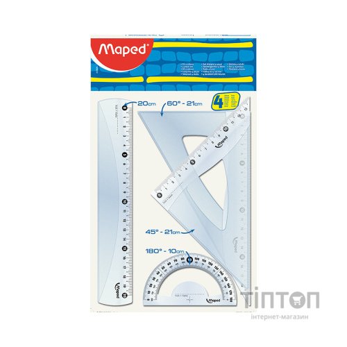 Лінійка Maped набір ESSENTIALS Medium, 20см, 4 предмета, прозорий (MP.242820)