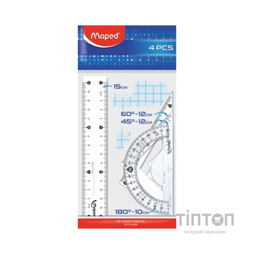 Лінійка Maped набір ESSENTIALS Mini, 15см, 4 предмета, прозорий (MP.242815)
