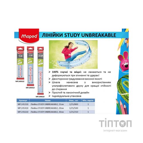 Лінійка Maped STUDY UNBREAKABLE, 15см (MP.245310)