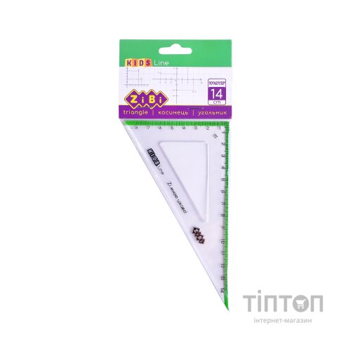 Лінійка ZiBi Kids Line Косинець 140мм, 90°/60° з салатовою смужкою, блістер (ZB.5622-15)