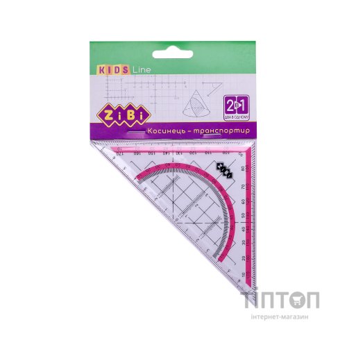 Лінійка ZiBi Kids Line Косинець 2 в 1,140мм, 90 ° / 45 °, з рожевою смужкою, блістер (ZB.5623-10)