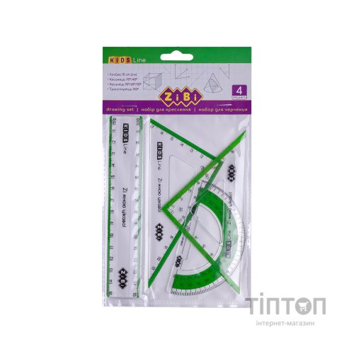 Лінійка ZiBi Комплект: лінійка 15см, 2 кутника, транспортир, з салатовою смужкою (ZB.5687-15)
