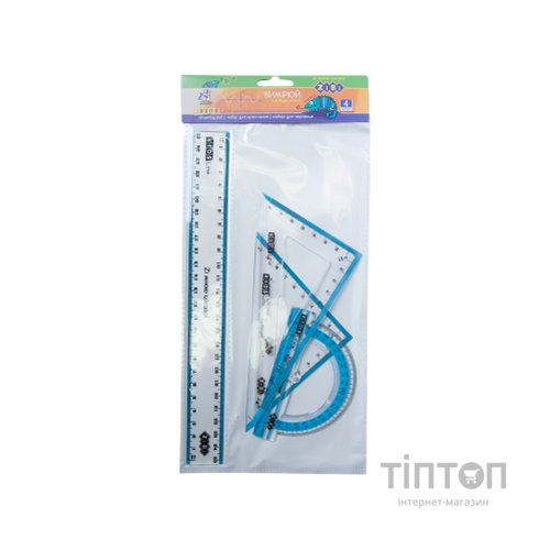 Лінійка ZiBi Комплект: лінійка 25см, 2косинця, транспортир, з блакитними смужкам (ZB.5681)