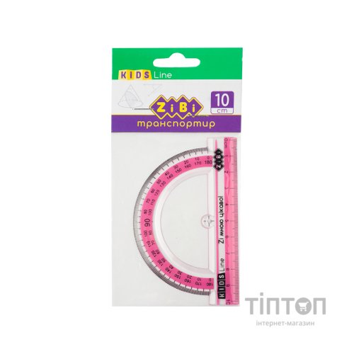 Лінійка ZiBi Транспортир 100мм, з рожевою смужкою, блістер (ZB.5640-10)