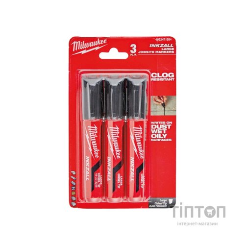 Маркер Milwaukee для будмайданчика INKZALL, великий (L), чорний, 3шт (4932471554)