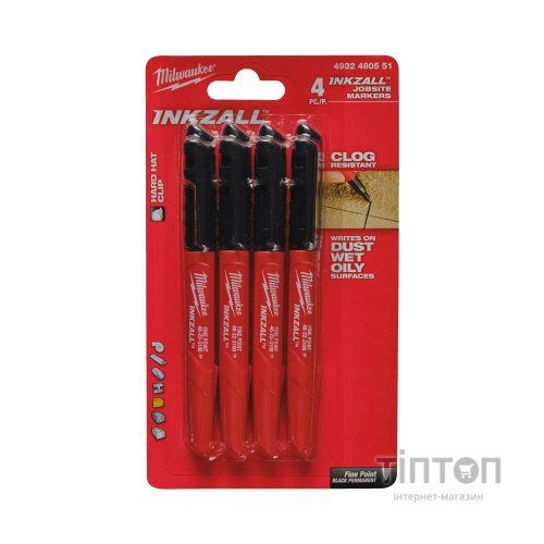 Маркер Milwaukee набір INKZALL для будмайданчика тонких 4 шт. (4932480551)