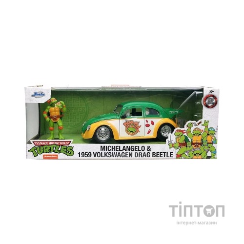 Машина Jada металева Черепашки-Ніндзя Фольксваген Бітл (1959) з фігуркою Мікеланджело, 1:24 (253285002)