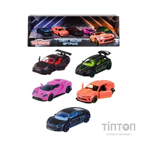 Машина Majorette Набір металевих Яскравий гонщик з неоновими елементами 7.5 см, 5 штук (2053179)