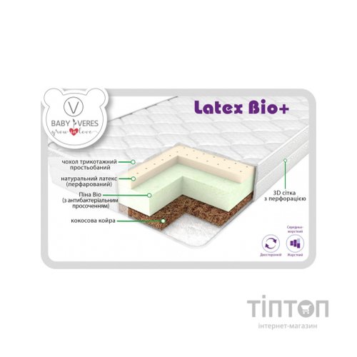 Матрац для дитячого ліжечка Верес Latex bio+ 12см (50.7.02)