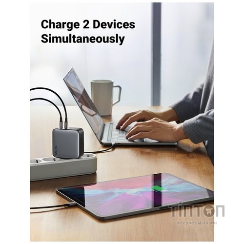 мережева зарядка UGREEN CD254 100W 2xType-C GaN PD Fast Charger (Чорний)