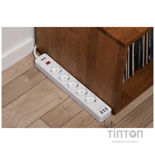 Мережевий фільтр живлення 2E 5XSchuko, 3G*1.5мм, 3*USB-A, 2м, white (2E-SP515M2USBWH)