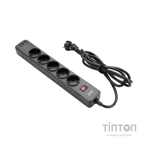 Мережевий фільтр живлення 2E 5XSchuko, 3G*1.5мм, 3*USB-A, 2м, black (2E-SP515M2USBBK)