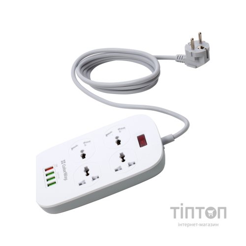 Мережевий фільтр живлення ColorWay 4 розетки/4USB White 1.8м (1QC3.0 + 3 AUTO ID) (CW-CHU44QW)
