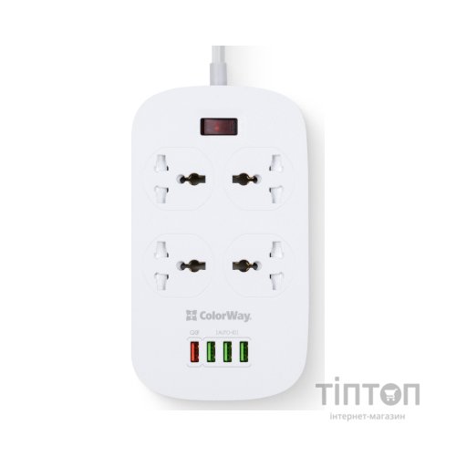 Мережевий фільтр живлення ColorWay 4 розетки/4USB White 1.8м (1QC3.0 + 3 AUTO ID) (CW-CHU44QW)