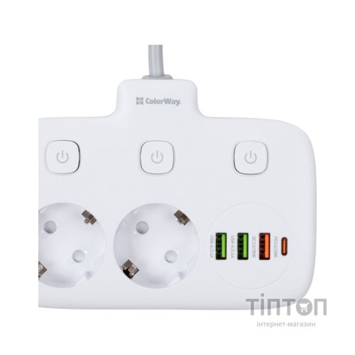 Мережевий фільтр живлення ColorWay 4 розетки/4USB White 1.8м (1QC3.0 + 3 AUTO ID) (CW-CHU44QW)