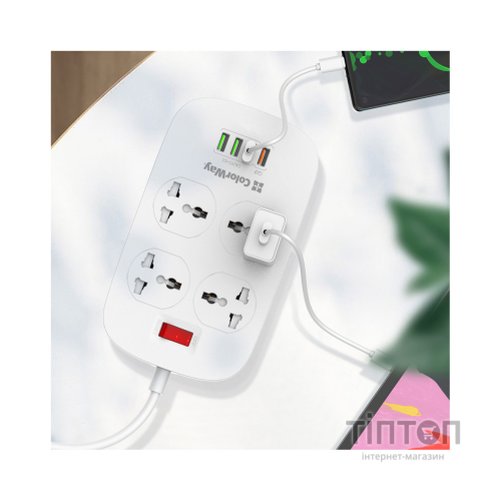 Мережевий фільтр живлення ColorWay 4 розетки/4USB White 1.8м (1QC3.0 + 3 AUTO ID) (CW-CHU44QW)
