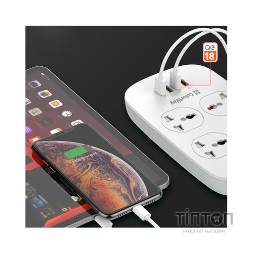 Мережевий фільтр живлення ColorWay 4 розетки/4USB White 1.8м (1QC3.0 + 3 AUTO ID) (CW-CHU44QW)
