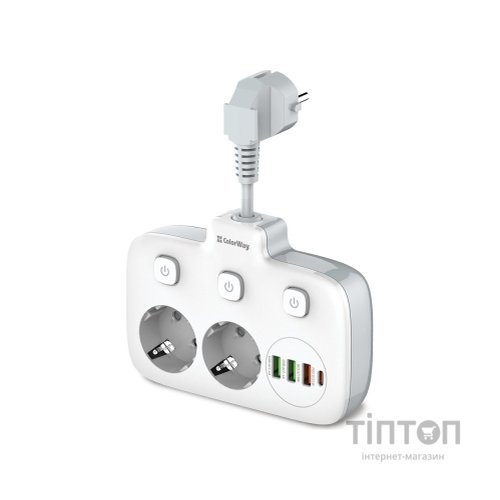 Мережевий фільтр живлення ColorWay CW-CHE24PDW 2 розетки/4USB (CW-CHE24PDW)