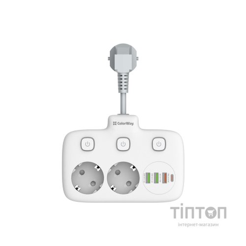 Мережевий фільтр живлення ColorWay CW-CHE24PDW 2 розетки/4USB (CW-CHE24PDW)