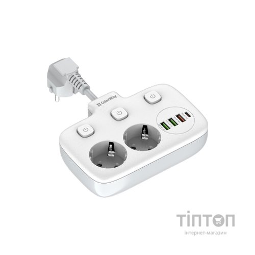 Мережевий фільтр живлення ColorWay CW-CHE24PDW 2 розетки/4USB (CW-CHE24PDW)