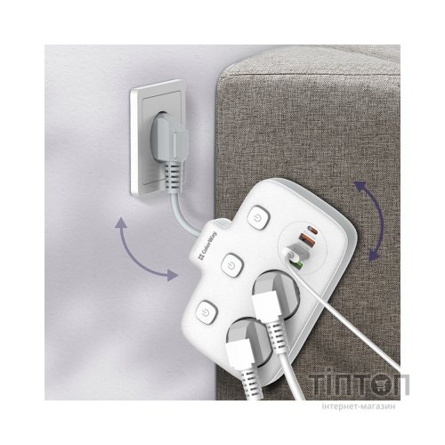 Мережевий фільтр живлення ColorWay CW-CHE24PDW 2 розетки/4USB (CW-CHE24PDW)