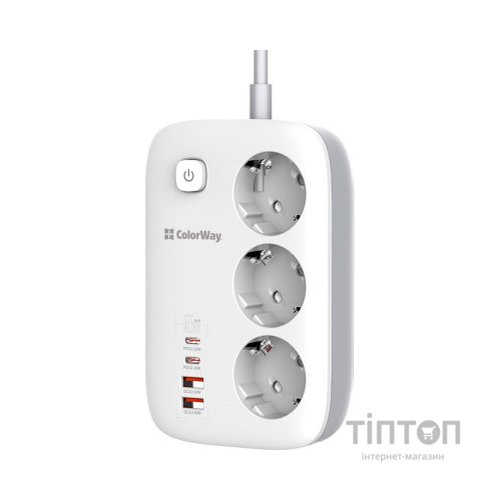 Мережевий фільтр живлення ColorWay CW-CHE34PDW 3 розетки/4USB (CW-CHE34PDW)