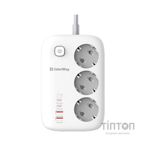 Мережевий фільтр живлення ColorWay CW-CHE34PDW 3 розетки/4USB (CW-CHE34PDW)