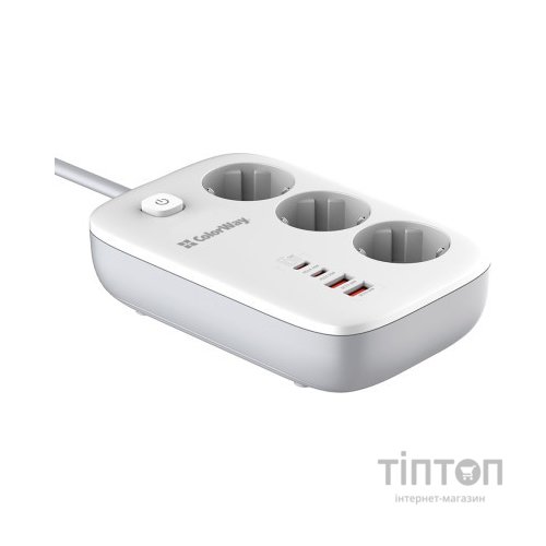 Мережевий фільтр живлення ColorWay CW-CHE34PDW 3 розетки/4USB (CW-CHE34PDW)