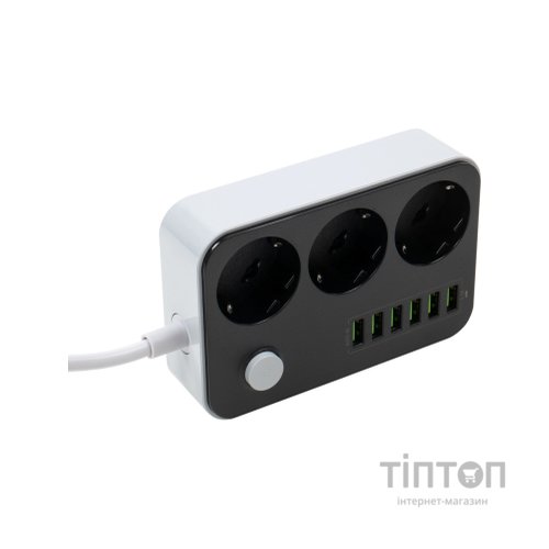 Мережевий фільтр живлення ColorWay CW-CHЕ36B, 3 розетки/6USB Black 1.8M (CW-CHE36B)