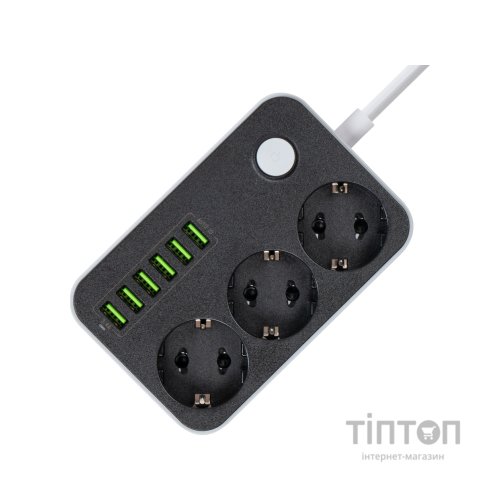 Мережевий фільтр живлення ColorWay CW-CHЕ36B, 3 розетки/6USB Black 1.8M (CW-CHE36B)