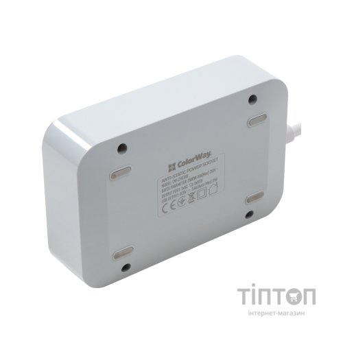 Мережевий фільтр живлення ColorWay CW-CHЕ36B, 3 розетки/6USB Black 1.8M (CW-CHE36B)