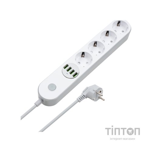 Мережевий фільтр живлення ColorWay CW-CHE44W, 4 розетки/4USB White 2M (CW-CHE44W)
