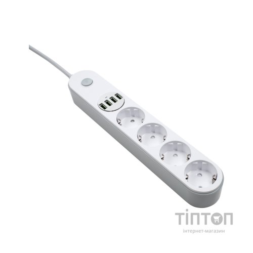 Мережевий фільтр живлення ColorWay CW-CHE44W, 4 розетки/4USB White 2M (CW-CHE44W)